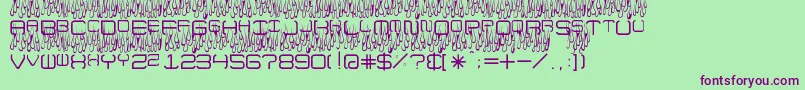 UpInFlamesToo-Schriftart – Violette Schriften auf grünem Hintergrund