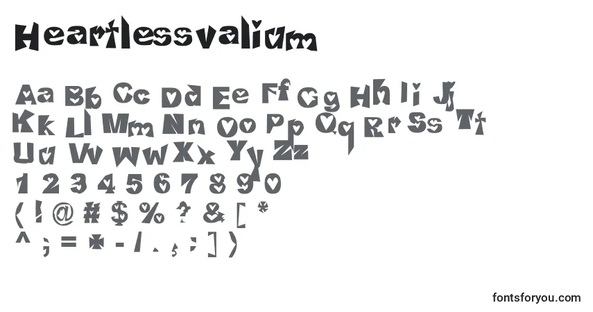 Schriftart Heartlessvalium – Alphabet, Zahlen, spezielle Symbole