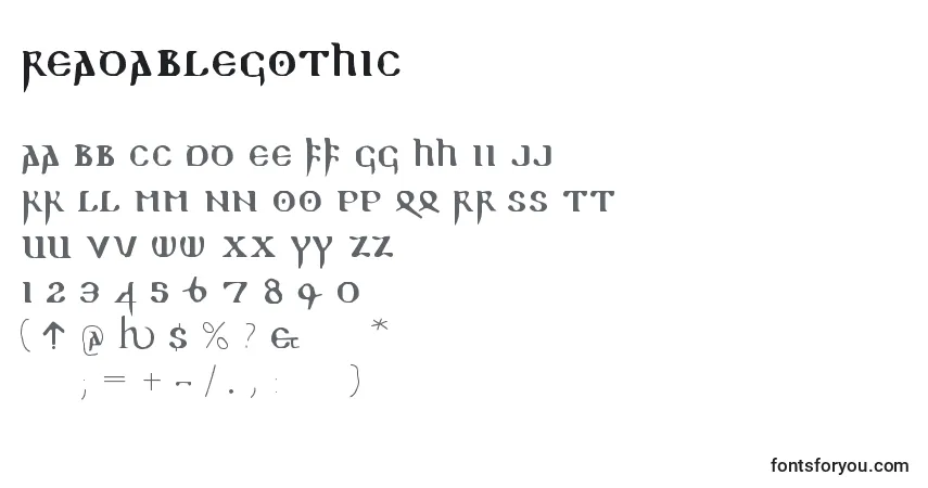 Readablegothic-fontti – aakkoset, numerot, erikoismerkit