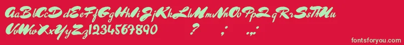 AboutSweetMemories-Schriftart – Grüne Schriften auf rotem Hintergrund