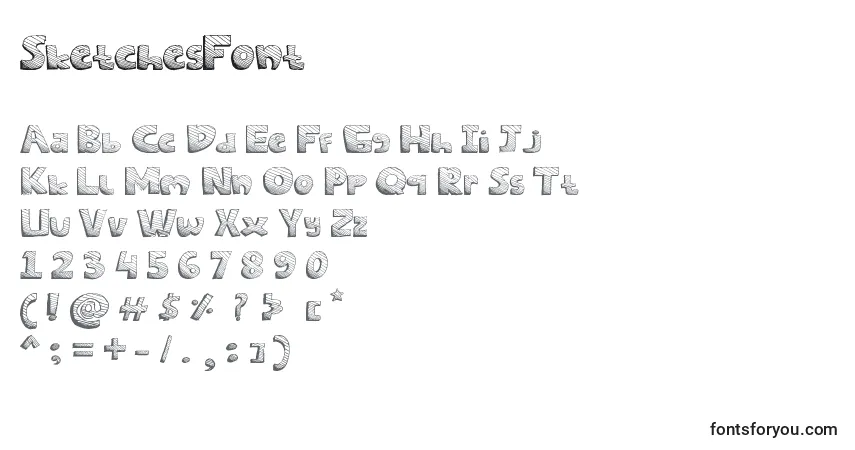 A fonte SketchesFont – alfabeto, números, caracteres especiais