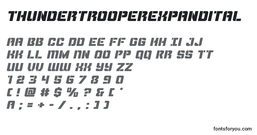 A fonte Thundertrooperexpandital – alfabeto, números, caracteres especiais