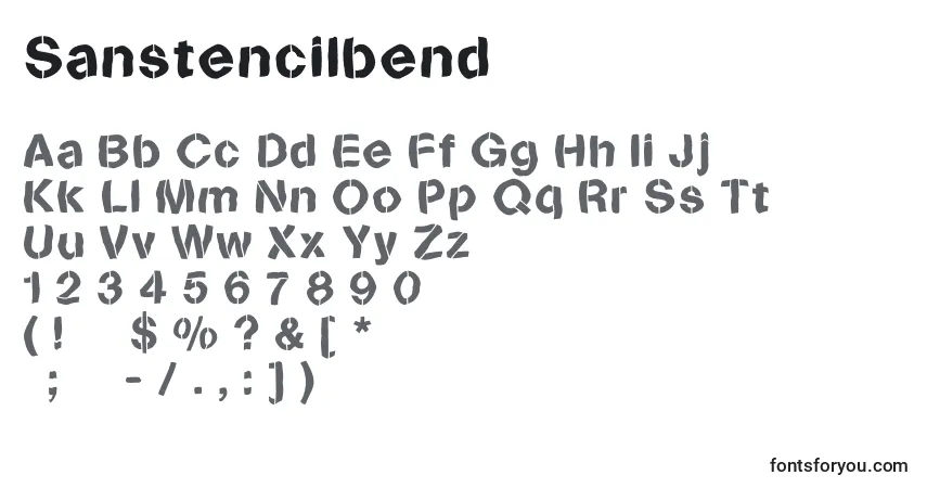 Czcionka Sanstencilbend – alfabet, cyfry, specjalne znaki