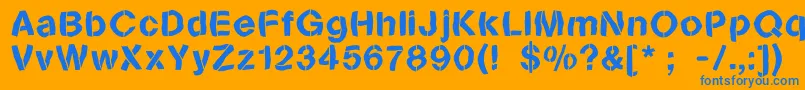 Sanstencilbend-Schriftart – Blaue Schriften auf orangefarbenem Hintergrund