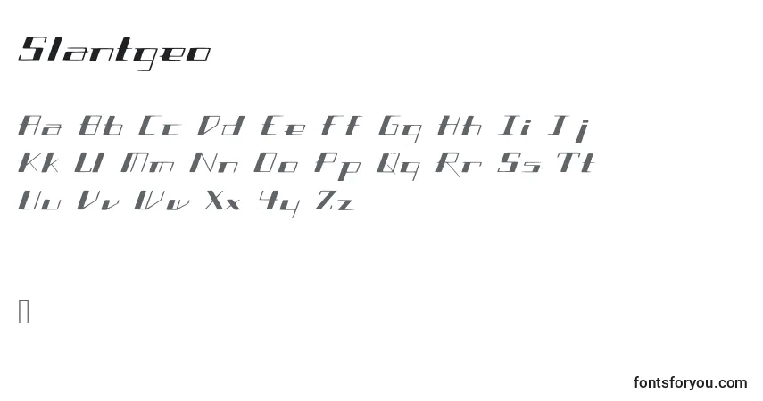 A fonte Slantgeo – alfabeto, números, caracteres especiais