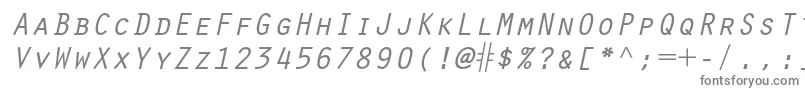 OratorstdSlanted-fontti – harmaat kirjasimet valkoisella taustalla