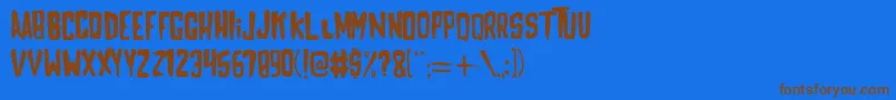 フォントMayhemRegular – 茶色の文字が青い背景にあります。
