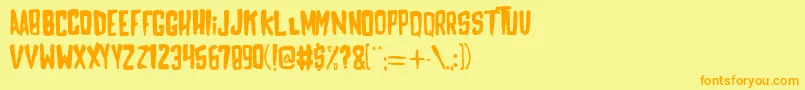フォントMayhemRegular – オレンジの文字が黄色の背景にあります。