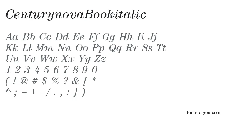 Fuente CenturynovaBookitalic - alfabeto, números, caracteres especiales