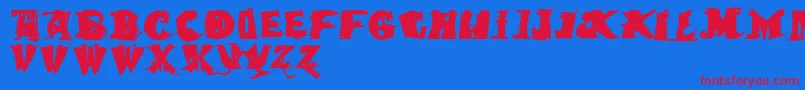 Quasimodocaps Font – Red Fonts on Blue Background