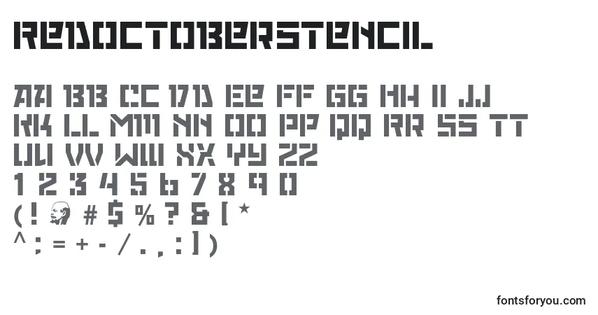 A fonte Redoctoberstencil – alfabeto, números, caracteres especiais