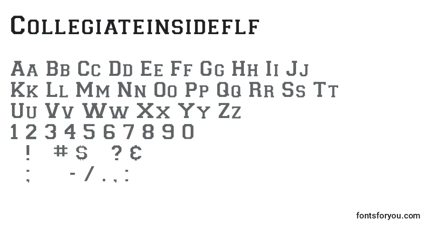 Czcionka Collegiateinsideflf – alfabet, cyfry, specjalne znaki