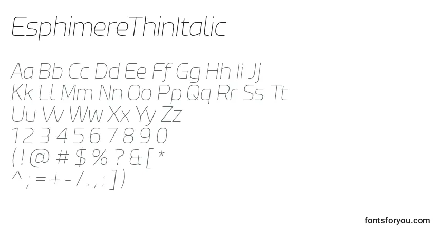 EsphimereThinItalic-fontti – aakkoset, numerot, erikoismerkit