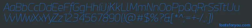 EsphimereThinItalic-fontti – siniset fontit mustalla taustalla