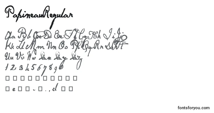 A fonte PapineauRegular – alfabeto, números, caracteres especiais
