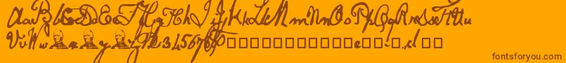 PapineauRegular-Schriftart – Braune Schriften auf orangefarbenem Hintergrund