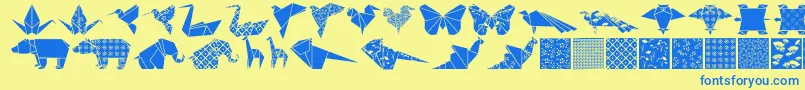 フォントOrigamibats – 青い文字が黄色の背景にあります。