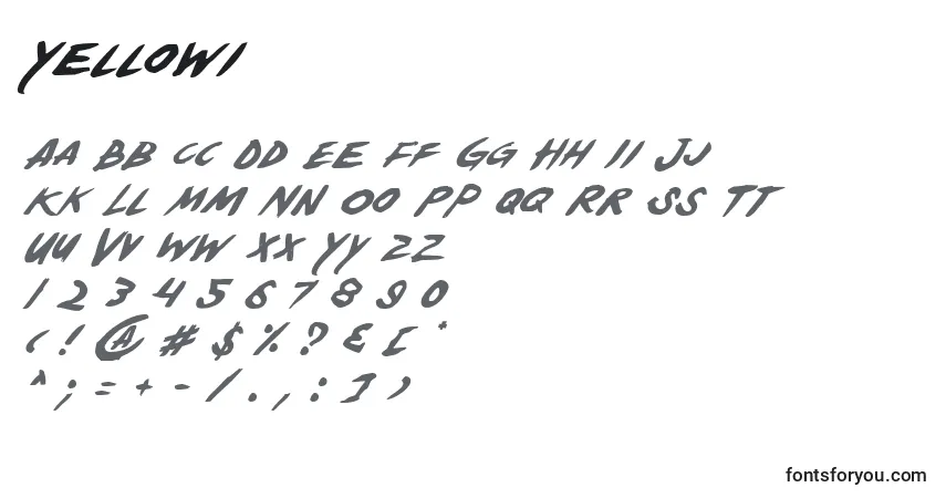 Czcionka Yellowi – alfabet, cyfry, specjalne znaki