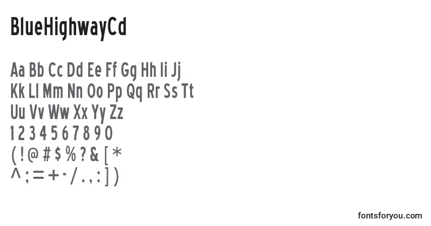 A fonte BlueHighwayCd – alfabeto, números, caracteres especiais