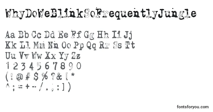 A fonte WhyDoWeBlinkSoFrequentlyJungle – alfabeto, números, caracteres especiais