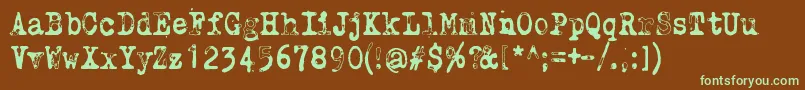 フォントWhyDoWeBlinkSoFrequentlyJungle – 緑色の文字が茶色の背景にあります。