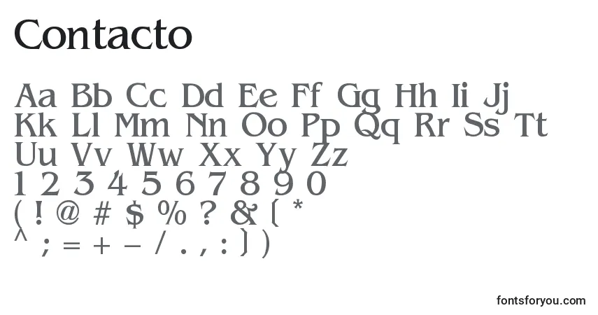 Шрифт Contacto – алфавит, цифры, специальные символы