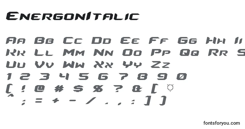 Schriftart EnergonItalic – Alphabet, Zahlen, spezielle Symbole