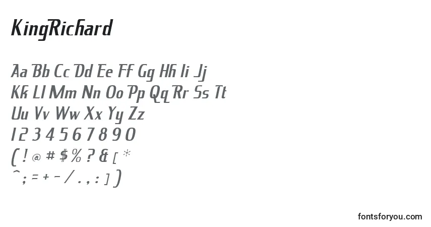Schriftart KingRichard – Alphabet, Zahlen, spezielle Symbole