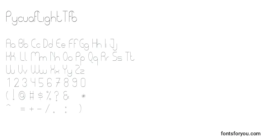 Schriftart PycuafLightTfb – Alphabet, Zahlen, spezielle Symbole