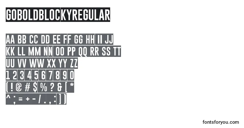 Czcionka GoboldBlockyRegular – alfabet, cyfry, specjalne znaki
