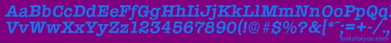 TypewriterserialBolditalic-Schriftart – Blaue Schriften auf violettem Hintergrund