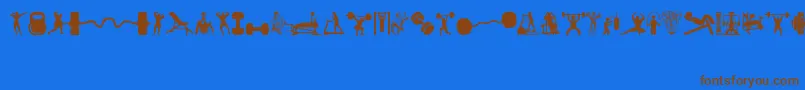 フォントGym – 茶色の文字が青い背景にあります。