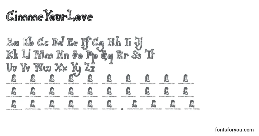 Schriftart GimmeYourLove – Alphabet, Zahlen, spezielle Symbole