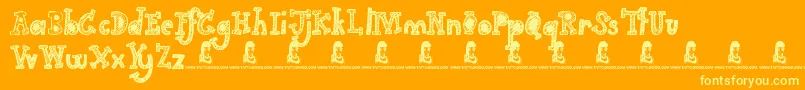 Saiba mais sobre a fonte GimmeYourLove Fonte GimmeYourLove – fontes amarelas em um fundo laranja
