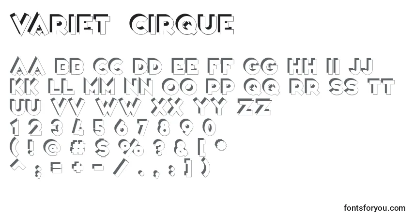 A fonte VarietРІCirque – alfabeto, números, caracteres especiais