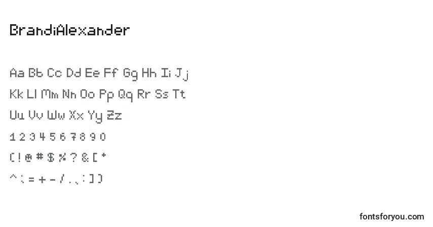 Czcionka BrandiAlexander – alfabet, cyfry, specjalne znaki
