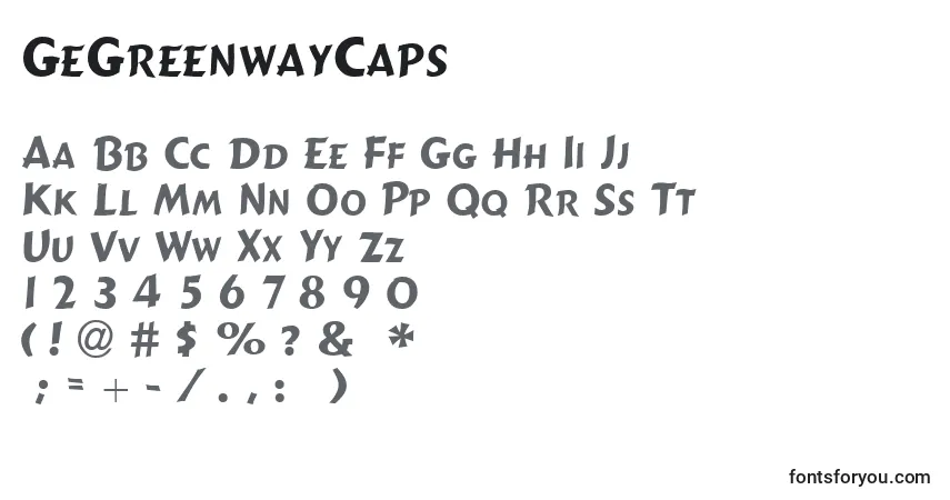 A fonte GeGreenwayCaps – alfabeto, números, caracteres especiais