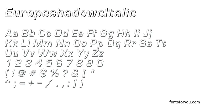 EuropeshadowcItalicフォント–アルファベット、数字、特殊文字