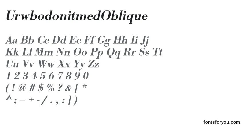 A fonte UrwbodonitmedOblique – alfabeto, números, caracteres especiais