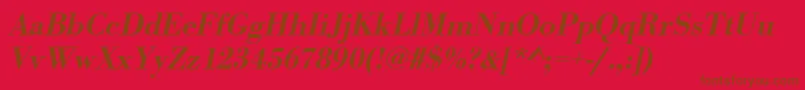 UrwbodonitmedOblique-fontti – ruskeat fontit punaisella taustalla