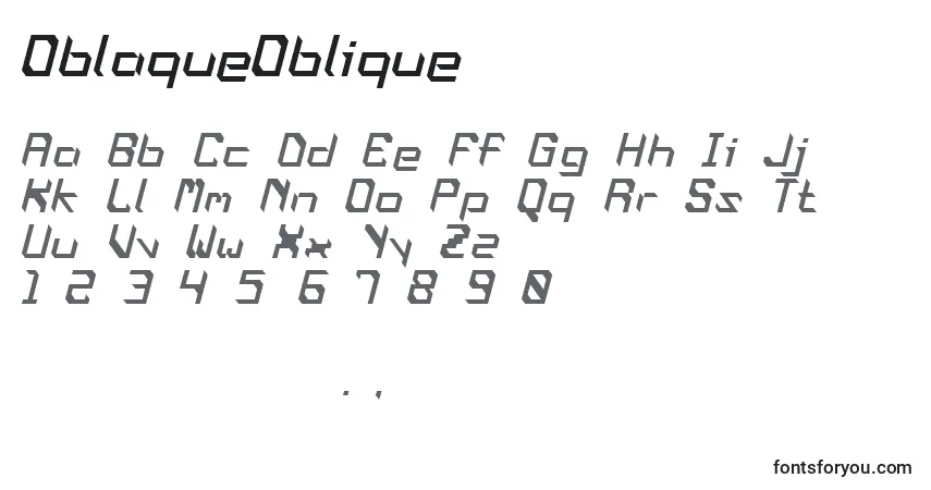 A fonte OblaqueOblique – alfabeto, números, caracteres especiais