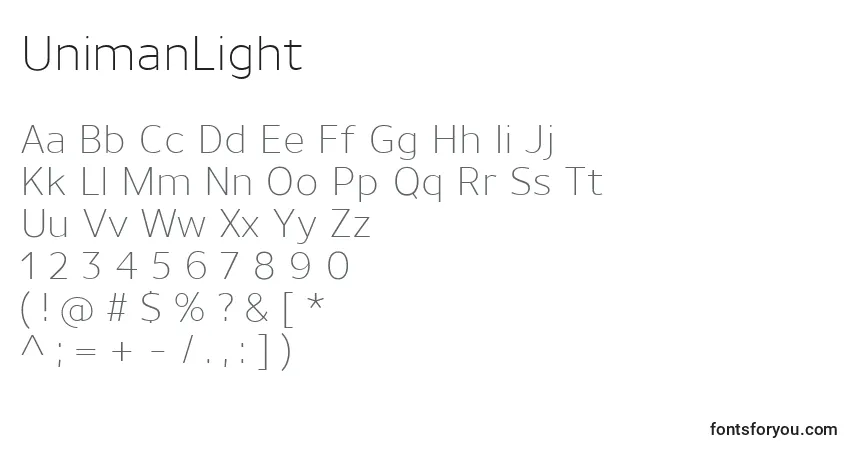 A fonte UnimanLight – alfabeto, números, caracteres especiais