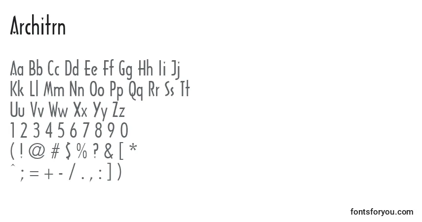 A fonte Architrn – alfabeto, números, caracteres especiais