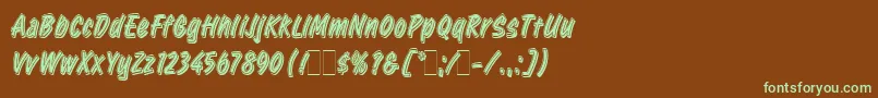 フォントRetailScriptLetPlain.1.0 – 緑色の文字が茶色の背景にあります。