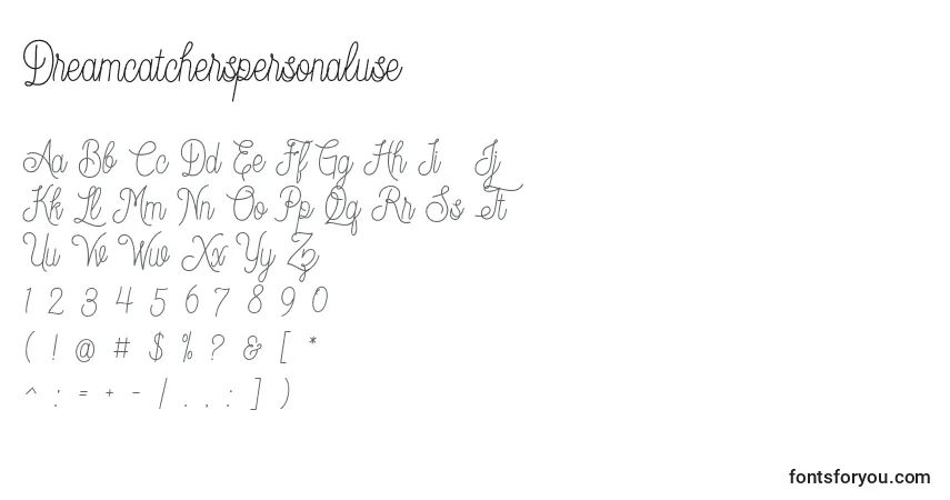 Czcionka Dreamcatcherspersonaluse – alfabet, cyfry, specjalne znaki