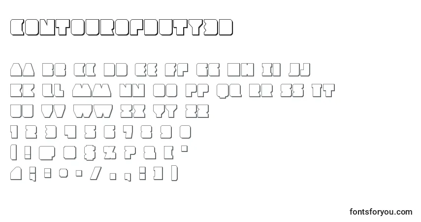 Schriftart Contourofduty3D – Alphabet, Zahlen, spezielle Symbole
