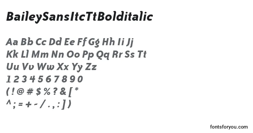 Шрифт BaileySansItcTtBolditalic – алфавит, цифры, специальные символы