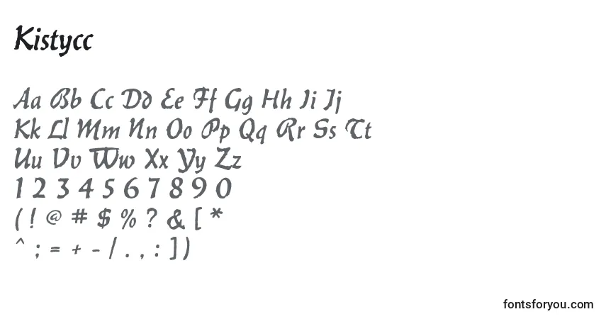 Czcionka Kistycc – alfabet, cyfry, specjalne znaki