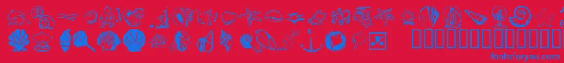 Weitere Informationen zur KrDownByTheSea-Schriftart KrDownByTheSea-Schriftart – Blaue Schriften auf rotem Hintergrund