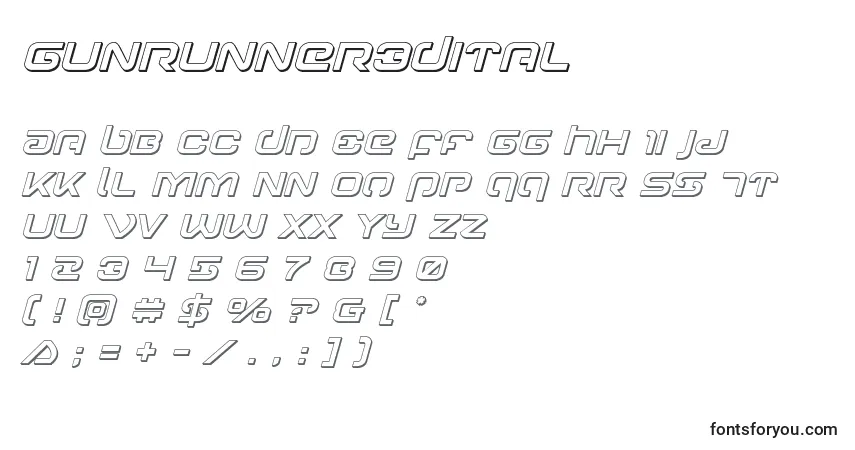 A fonte Gunrunner3Dital – alfabeto, números, caracteres especiais